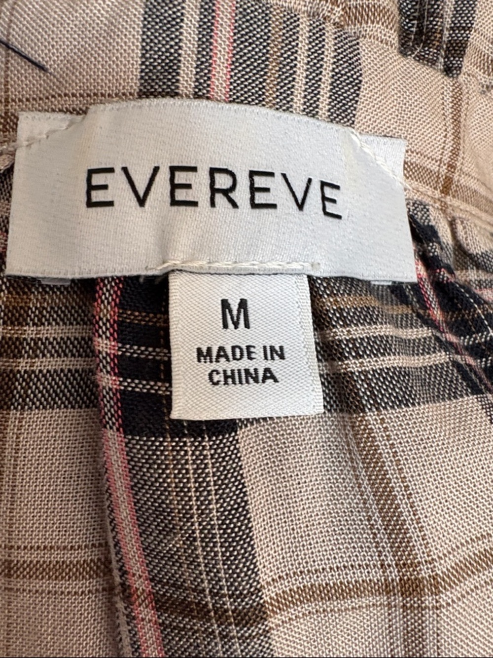 Evereve plaid tan black gold puff shoulder ruffle collar vneck blouse rayon - Picture 10 of 16